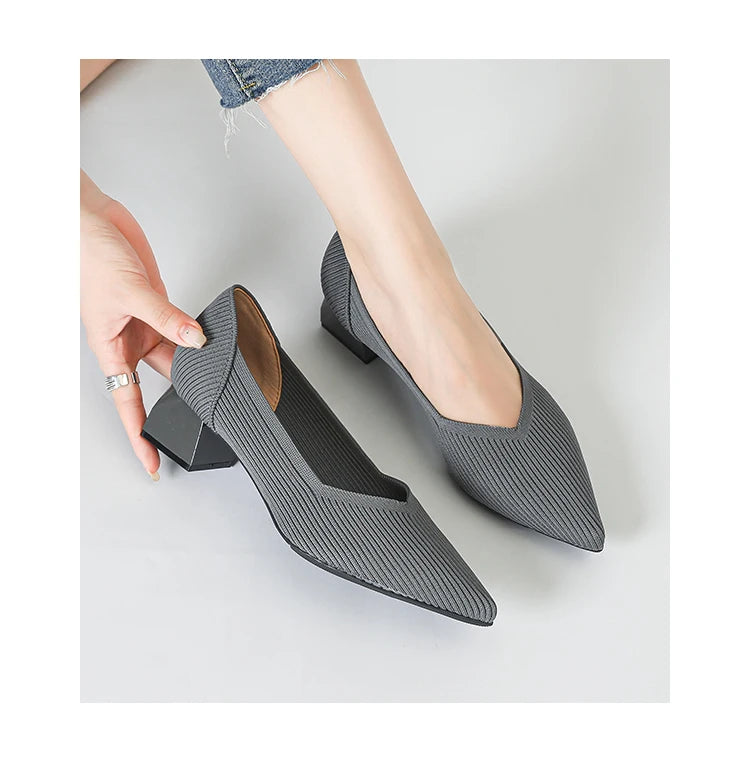 New Women's High Heels Large 42/43 Fashion Pointed Anti slip Rubber Bottom Knitted Breathable Shoes