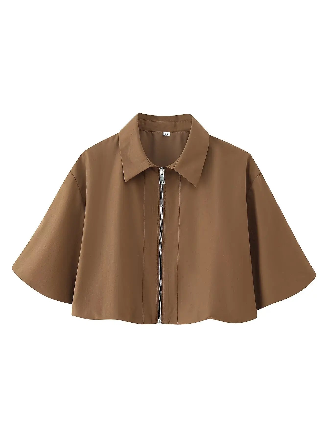 Women's Autumn New Short Zipper Jacket Short Sleeved Top High Waisted Pleated Lantern Flower Bud Half Skirt Set