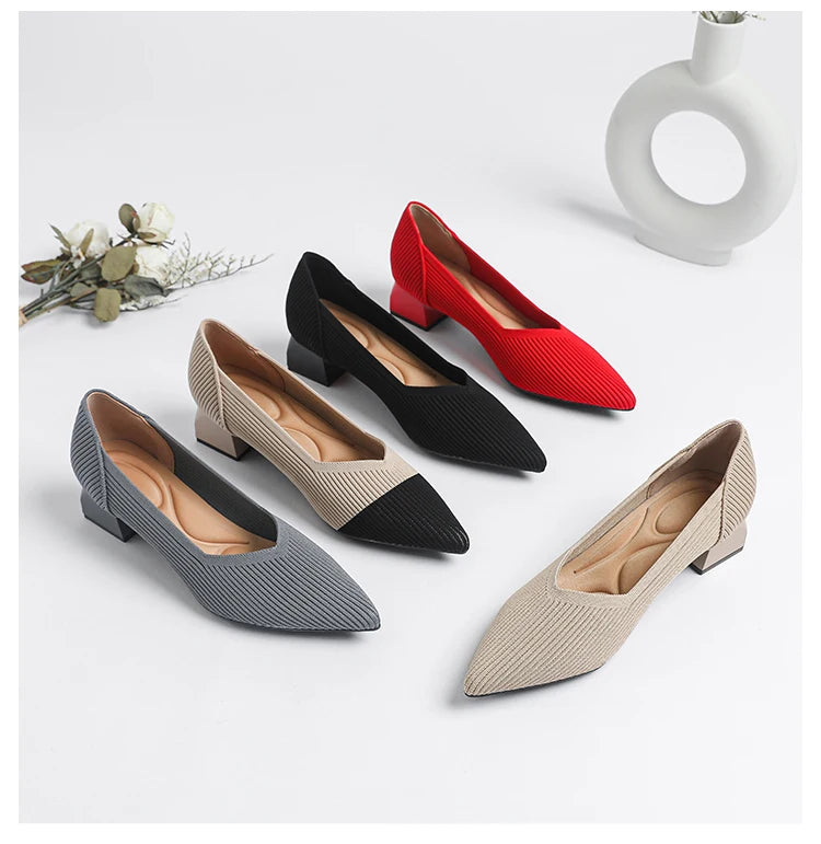 New Women's High Heels Large 42/43 Fashion Pointed Anti slip Rubber Bottom Knitted Breathable Shoes