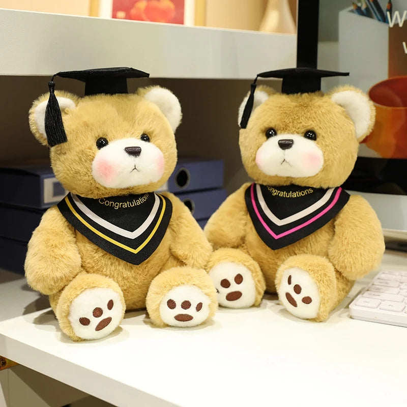 25cm Cute High Quality Doctor Bear Plush Doll Doctor Cap Bow Tie Graduation Bear Animal Stuffed Home Decor For Students Gift
