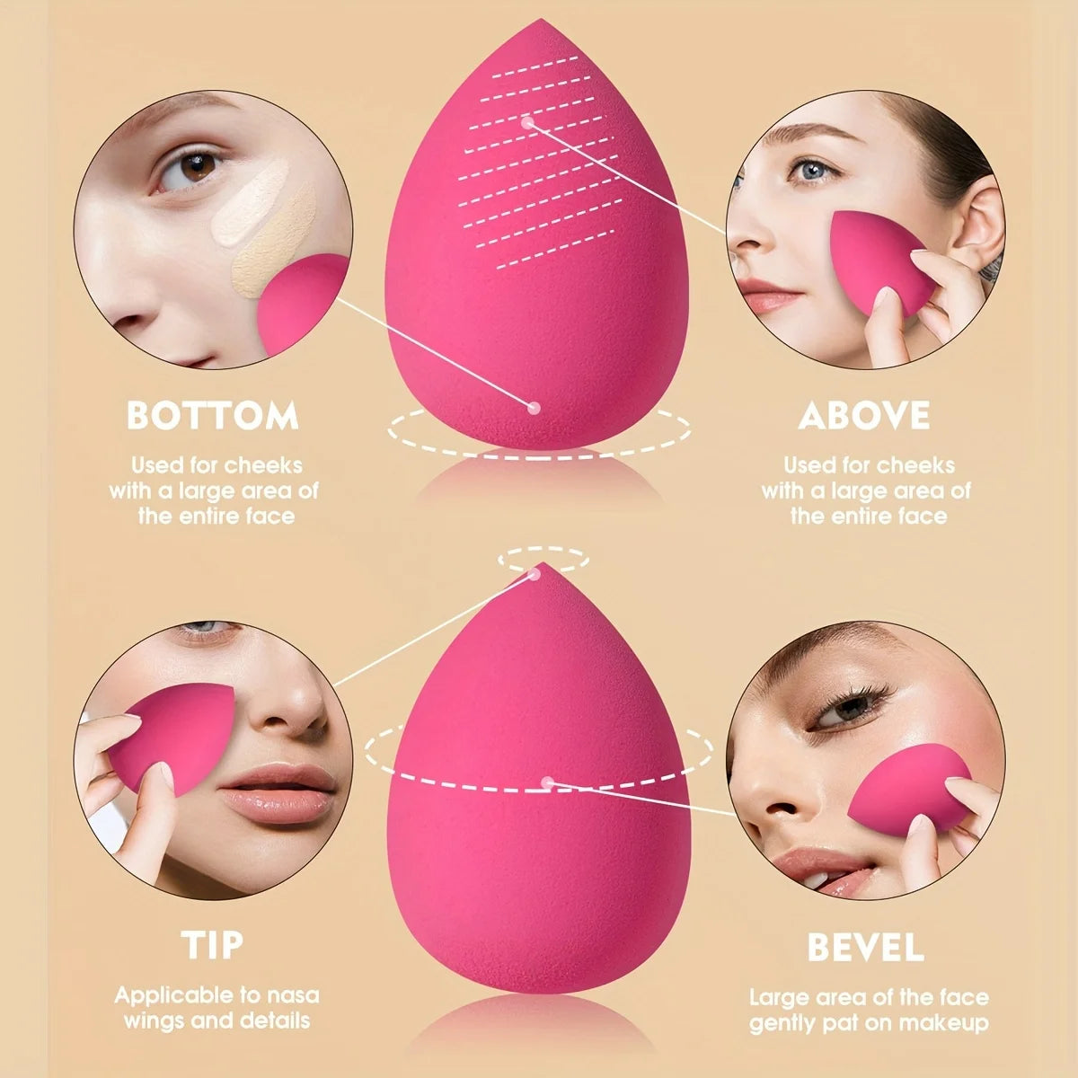 Face Makeup Tool Set With Organizer, Large Beauty Eggs Fan Puffs   Mini Beauty Eggs Thumb Puffs Makeup Sponge Puffs