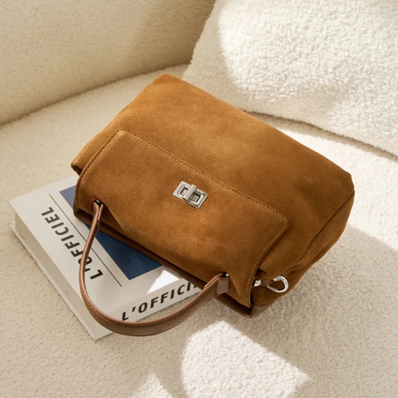 2025 New Autumn Winter Women's Natural Suede Leather Crossbody Bag Luxury Designer Genuine Leather Commuting Messenger Bag