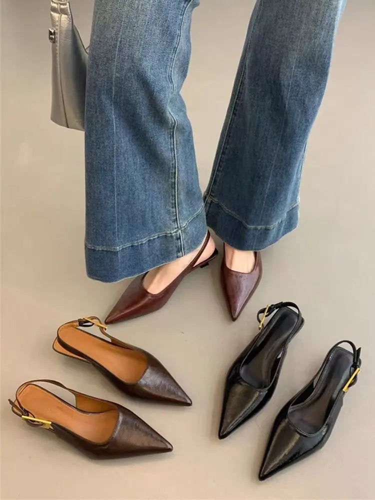 Summer Pointed Toe Women Sandals Fashion Singbacks Mules ShoesLadies Elegant Low Heel Stripper Party Sandalias Tacones Bajos