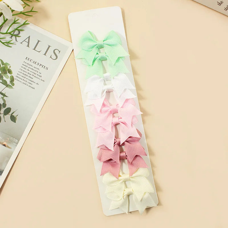 10Pcs/Set New Cute Solid Ribbon Bowknot Hair Clips for Baby Girls Handmade Bows Hairpin Barrettes Headwear Baby Hair Accessories