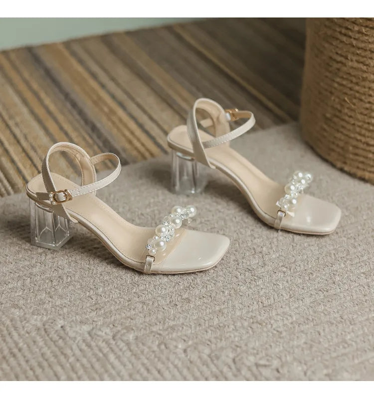 Summer Fahsion Sandals Women 2026 New Pearl High Heels Slippers Girls Crystal Heel Summer Shoes Trendy Slides Transparent Sandal