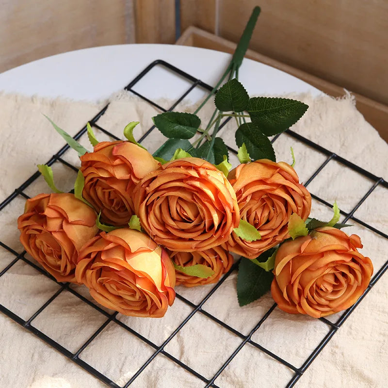 Hot 7/10 Heads Rose Bridal Bouquet Artificial Flower DIY Wedding Floral Arrangement Accessories Christmas Home Decor Photo Props