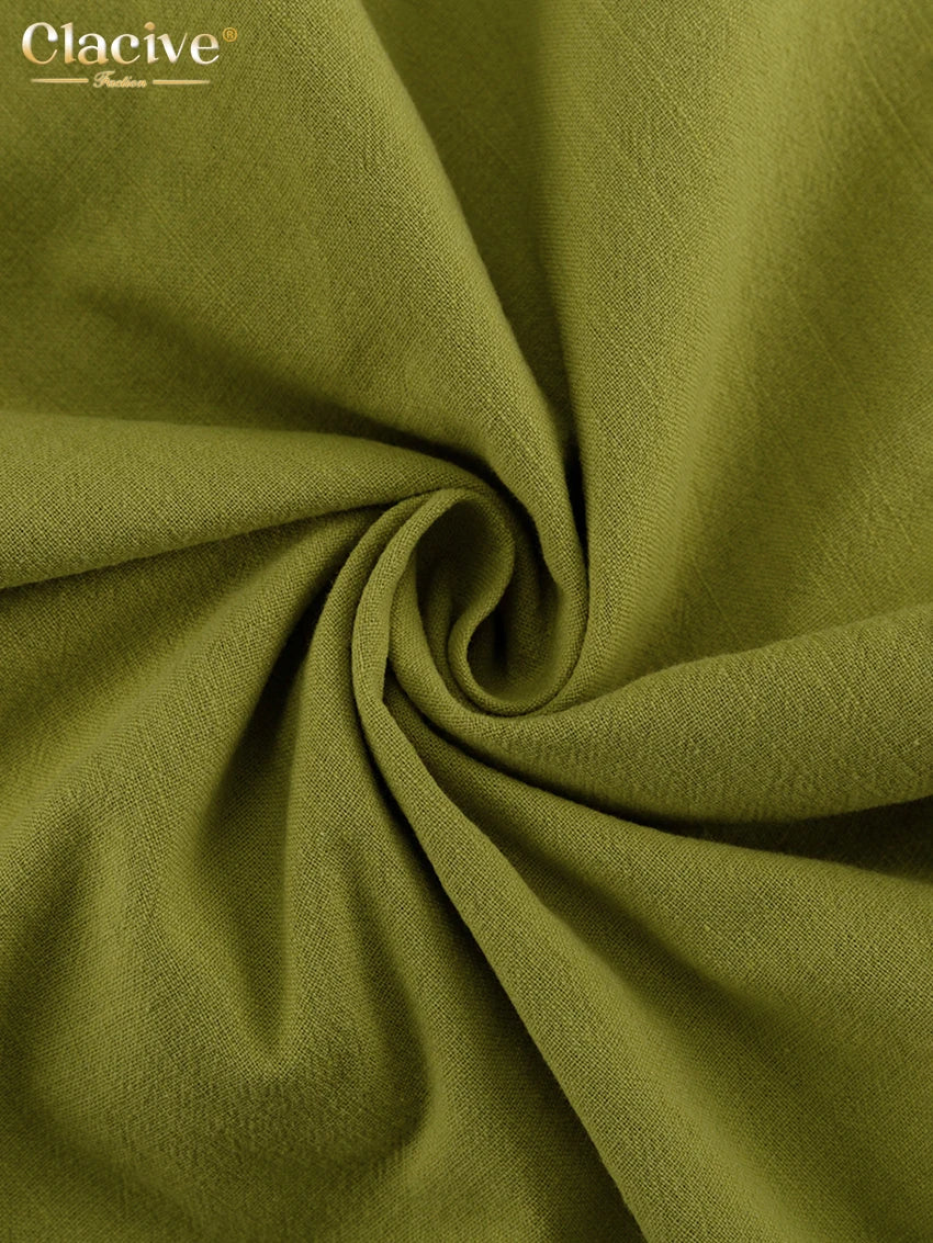 Clacive Sexy Slim Green Cotton 2 Piece Sets Women Outfit Summer Sleeveless Tank Top With Mid Waist Long Skirts Set Female