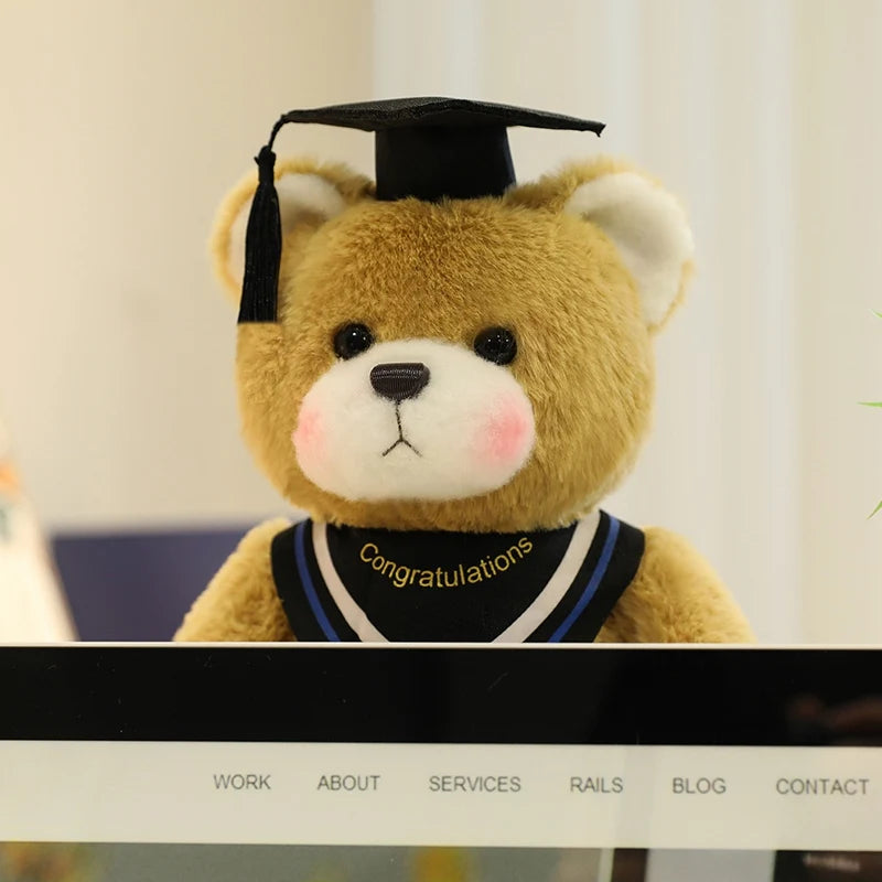 25cm Cute High Quality Doctor Bear Plush Doll Doctor Cap Bow Tie Graduation Bear Animal Stuffed Home Decor For Students Gift