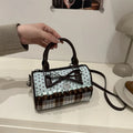 Korean Bow Pillow Bag Women Star Checkered Handbag Blue Brown Pleated Edge Shoulder Bag Cute Heart-shaped Pendant Crossbody Bag