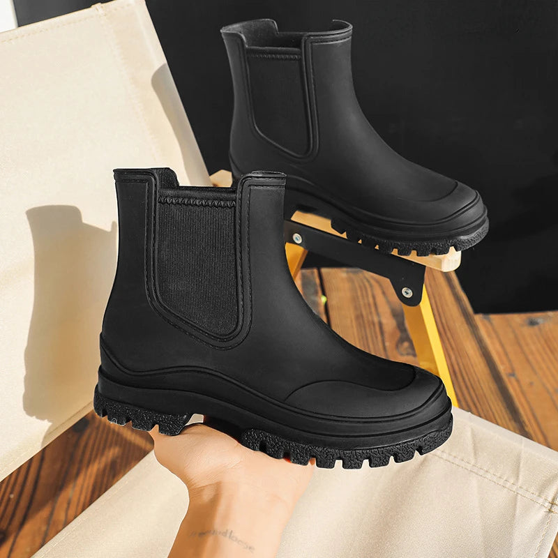 Rubber Boot for Women's Rain Shoes Waterproof Work Garden Galoshes Fishing Rainboots Skateboard Ankle Kitchen Shoes Footwear
