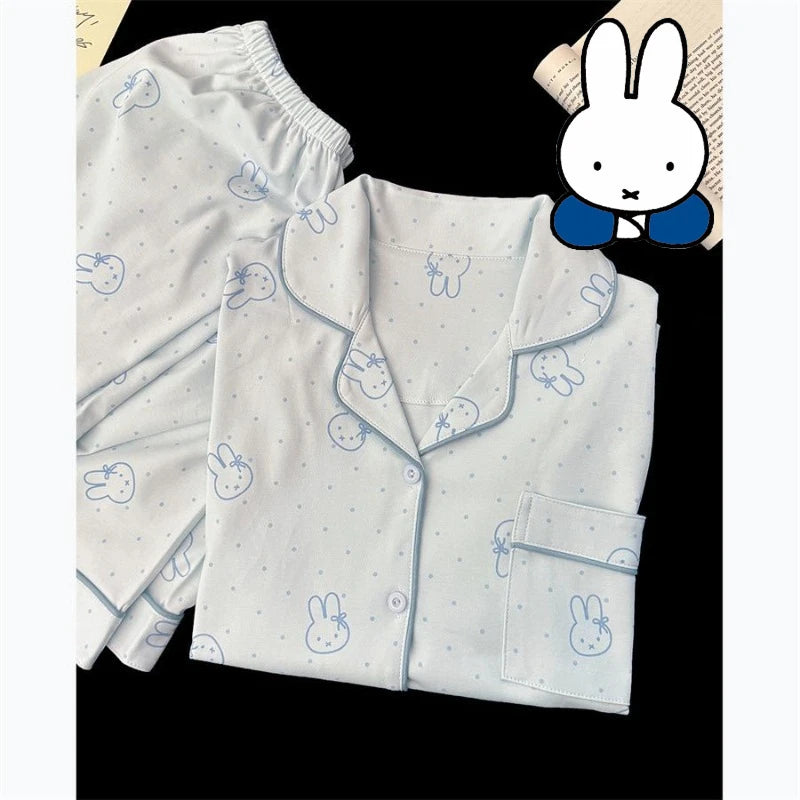 Cute Miffy Sleepwear Set for Women Soft Cotton Long Sleeve Pajamas with Adorable Rabbit Cozy Home Clothes Spring & Autumn