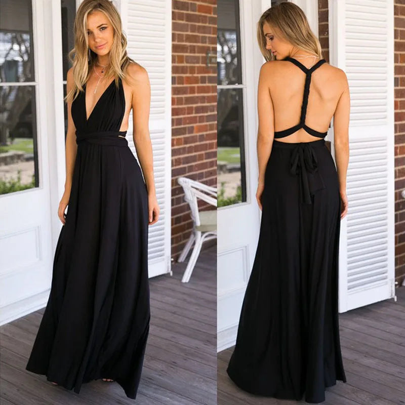 Formal Dress Women Elegant Evening Long Deep V Halter Dress Convertible Multi Way Wrap Maxi Grecian Dresses Wedding Party Dress