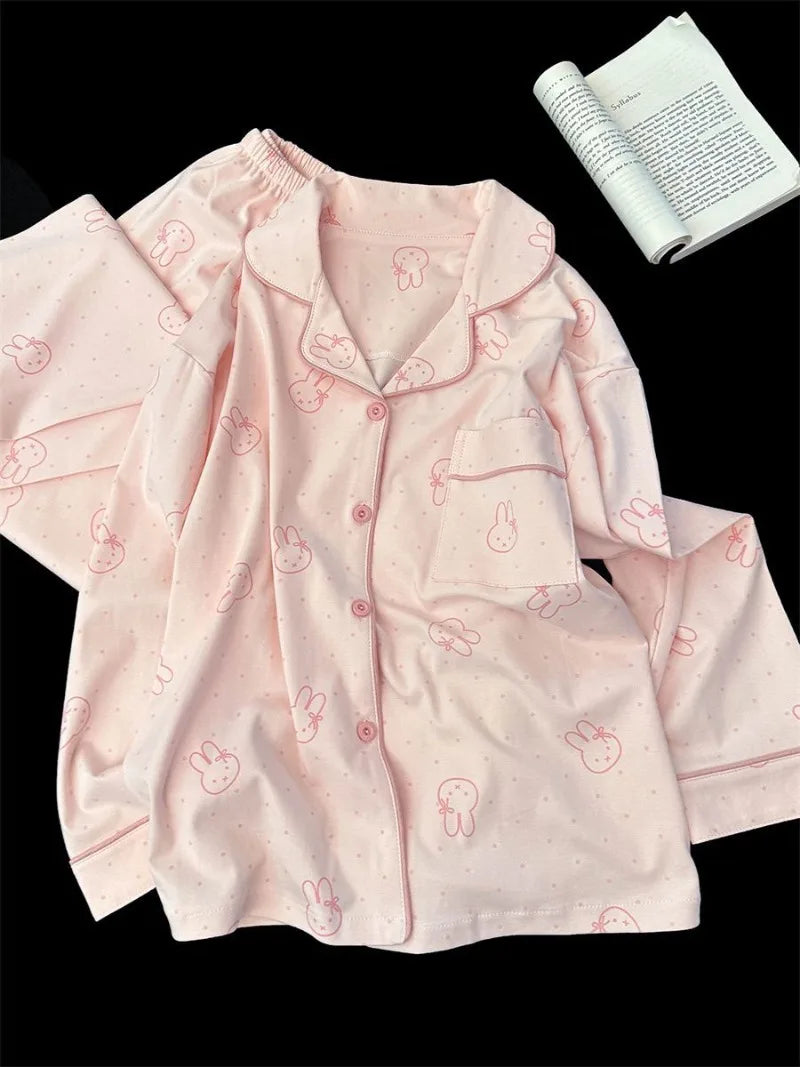 Cute Miffy Sleepwear Set for Women Soft Cotton Long Sleeve Pajamas with Adorable Rabbit Cozy Home Clothes Spring & Autumn