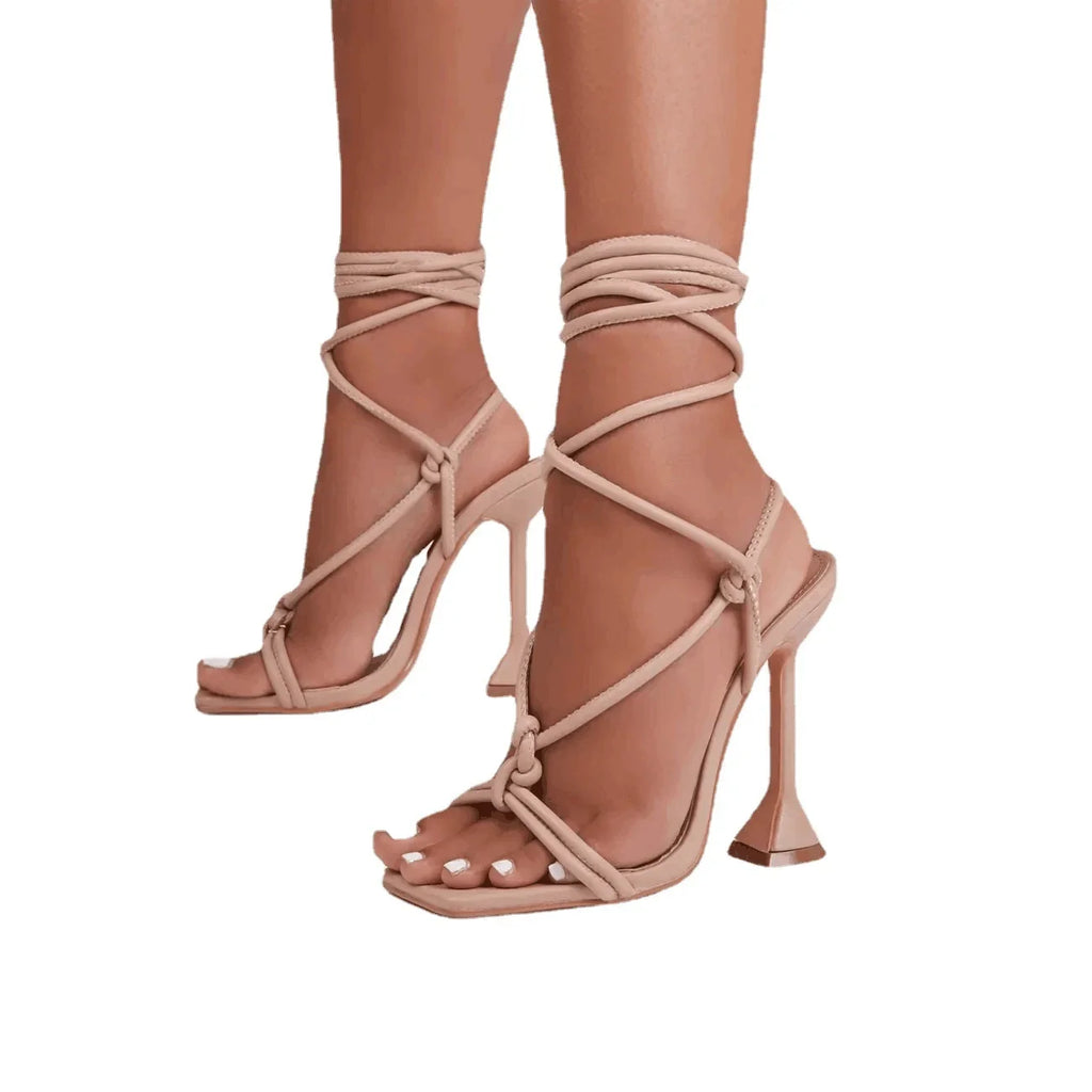Women's Roman Strap High Heels Sandals Wide Clogs Summer round Toe Photography Shoes Large Size Fashionable Tan Color