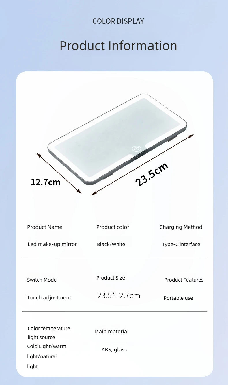 Car Interior Mirrors Sun Visor Plate LED HD Makeup Mirror for Girls Women Rechargeable Fill Light Universal Thin Vanity Mirror