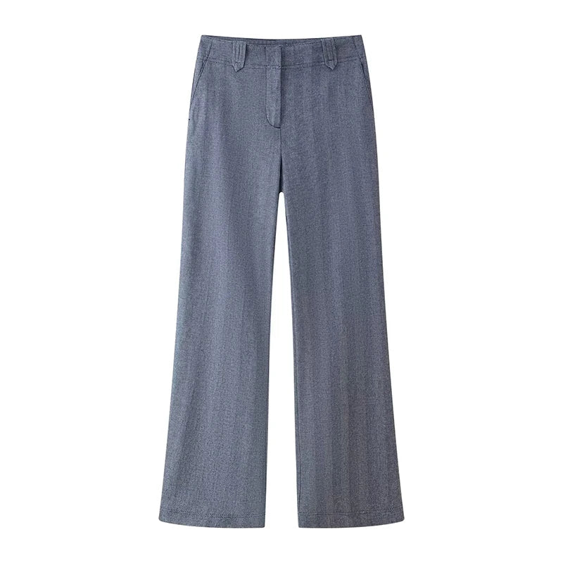 Casual Trousers Set Women Cotton Linen Lapel Zippers Crop Top Straight Pants Sets Lady 2026 Spring Solid Suit Woman Streetwear