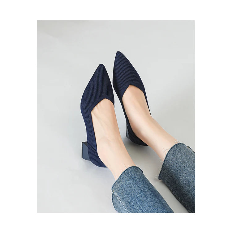 New Women's High Heels Large 42/43 Fashion Pointed Anti slip Rubber Bottom Knitted Breathable Shoes