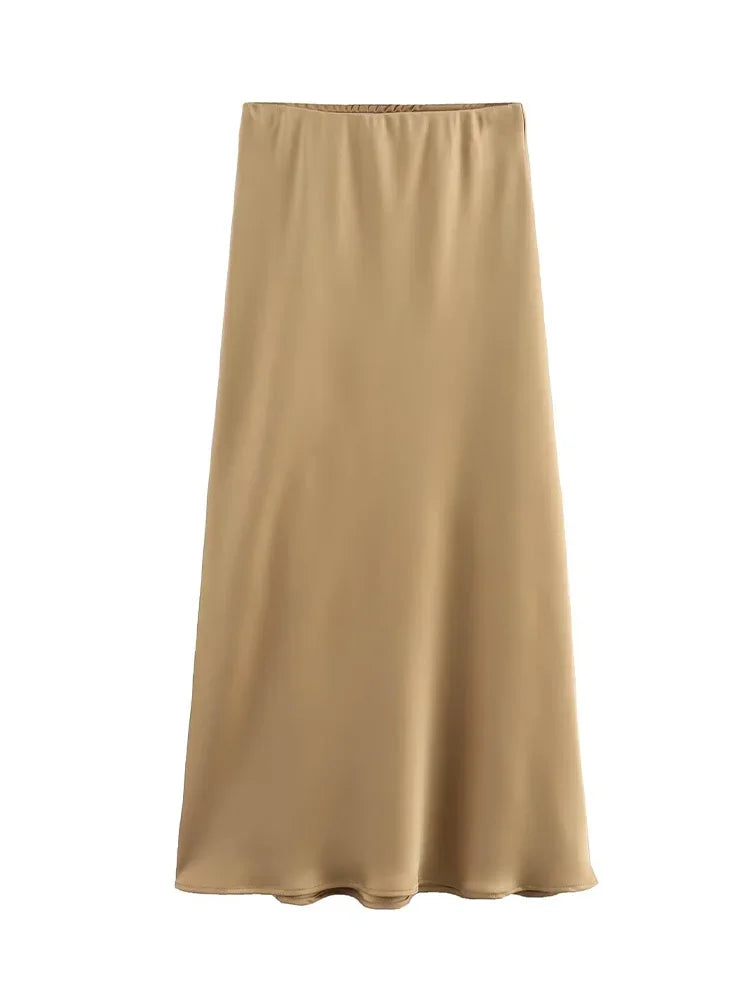 Willshela Black Satin Skirt Woman High Waist Elegant Long Skirts For Women Fashion Summer Midi Skirt Office Women's Skirts