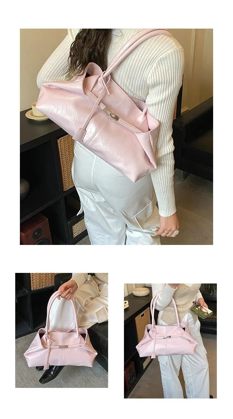 2026 New Large Capacity Soft Leather Pleated Women's Handbag Retro Commuter Tote Bag Quality Single Shoulder Slant Bag