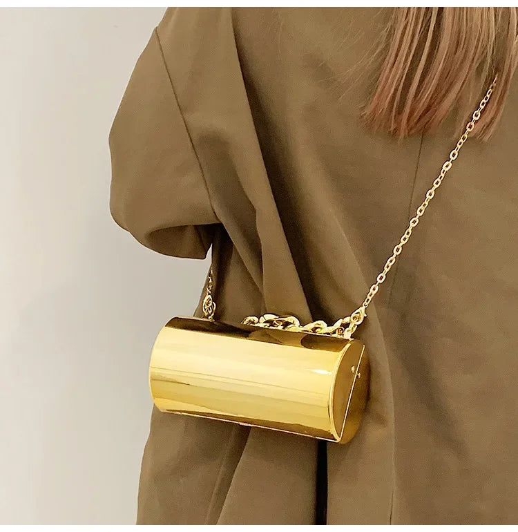 Women's Handbag Bags For Women 2026 Party Clutches Fashion Cylinder Mini Evening Purse Crossbody Shoulder Bag Gold Box Clutch