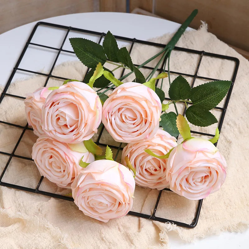 Hot 7/10 Heads Rose Bridal Bouquet Artificial Flower DIY Wedding Floral Arrangement Accessories Christmas Home Decor Photo Props