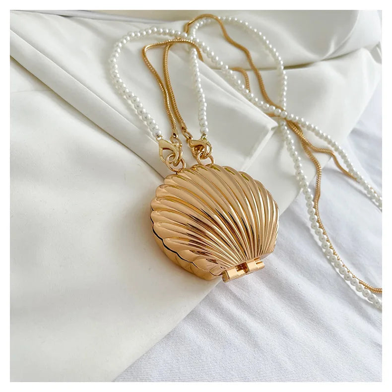 2026 New Summer Lipstick Bags for Women Fashion Pearl Mini Purse Crossbody Bag High Quality Gold Shell Bag Designer Shoulder Bag