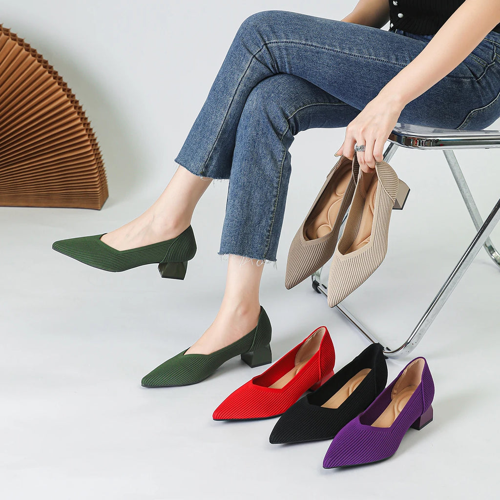 New Women's High Heels Large 42/43 Fashion Pointed Anti slip Rubber Bottom Knitted Breathable Shoes
