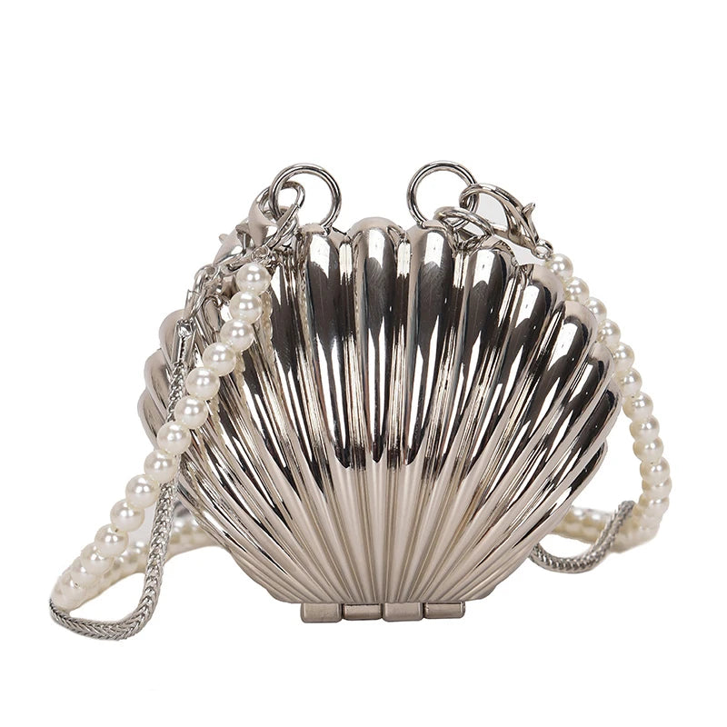 Mini Metal Shoulder Bags for Women Pearl Chain Crossbody Bag Designer Clothing Accessories Satchel Female Decorative Box Handbag