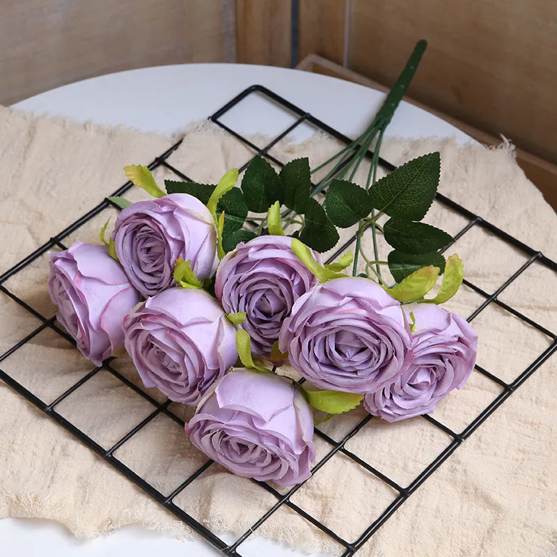 Hot 7/10 Heads Rose Bridal Bouquet Artificial Flower DIY Wedding Floral Arrangement Accessories Christmas Home Decor Photo Props