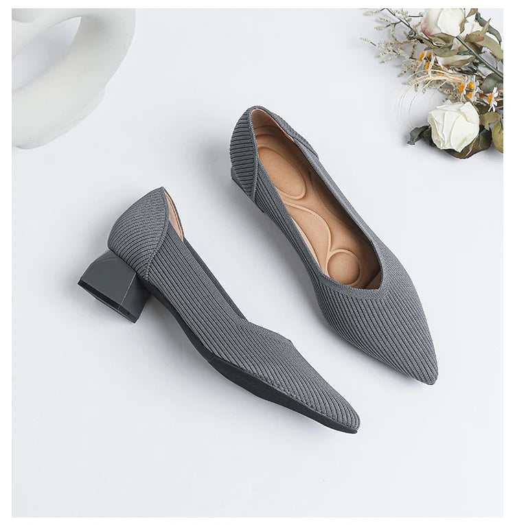 New Women's High Heels Large 42/43 Fashion Pointed Anti slip Rubber Bottom Knitted Breathable Shoes