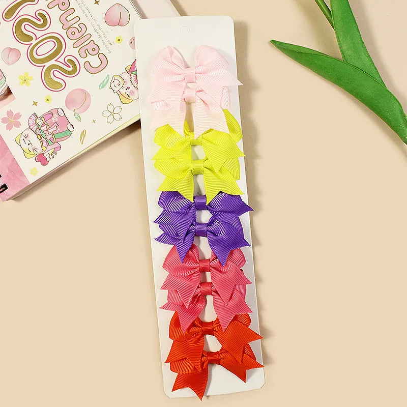 10Pcs/Set New Cute Solid Ribbon Bowknot Hair Clips for Baby Girls Handmade Bows Hairpin Barrettes Headwear Baby Hair Accessories