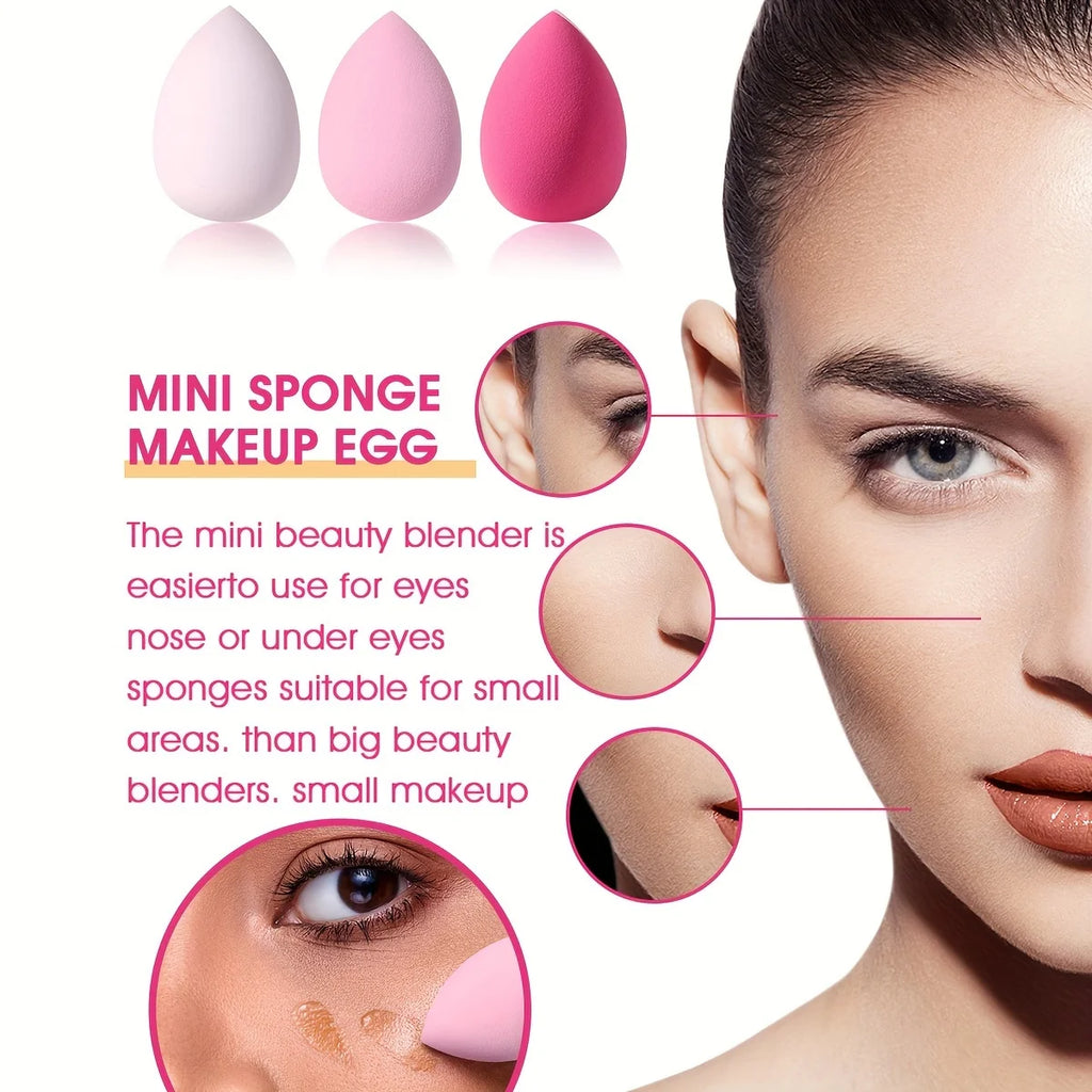 Face Makeup Tool Set With Organizer, Large Beauty Eggs Fan Puffs   Mini Beauty Eggs Thumb Puffs Makeup Sponge Puffs