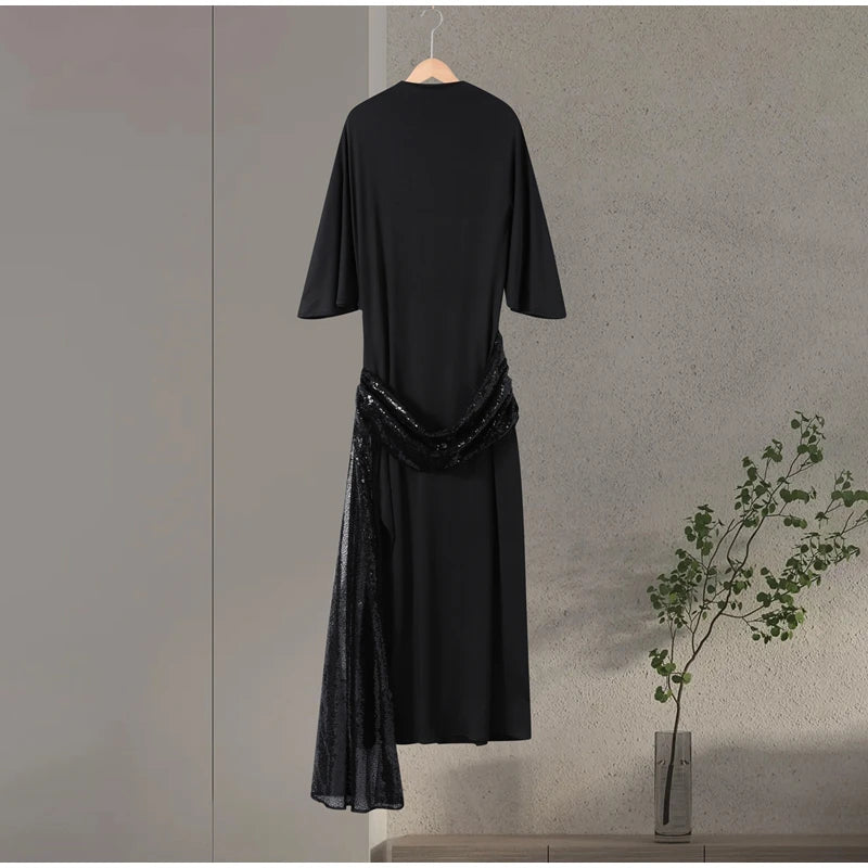 Sequined Patchwork Evening Dress Women Sexy Backless Half Sleeve Slim Hip Package Long Dresses Fashion Elegant Party Robes Lady
