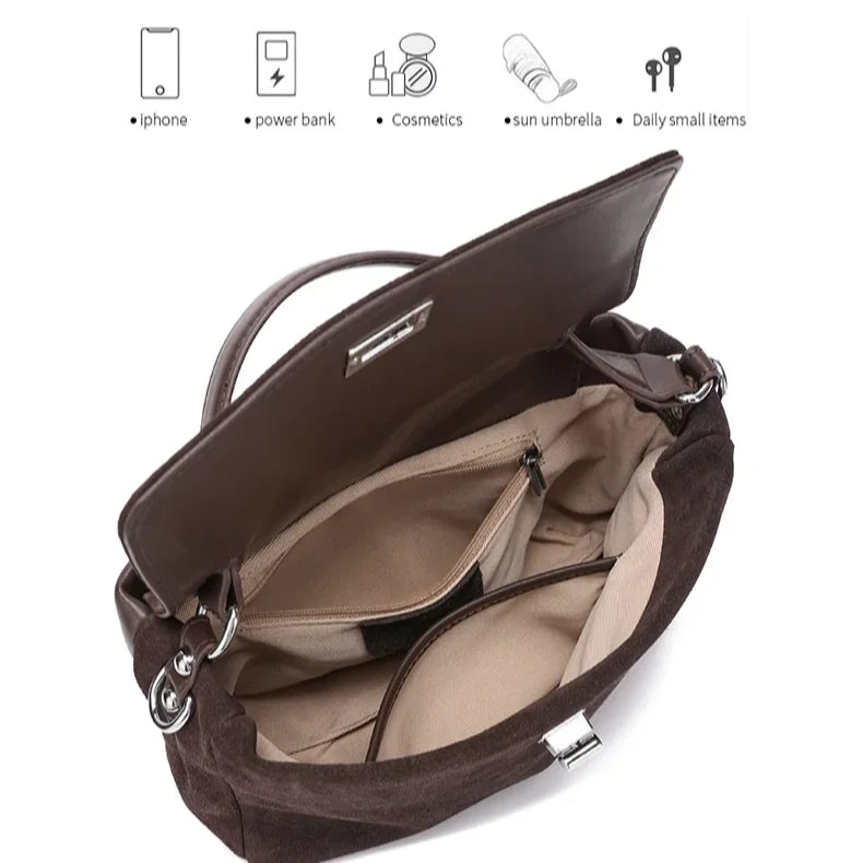 2025 New Autumn Winter Women's Natural Suede Leather Crossbody Bag Luxury Designer Genuine Leather Commuting Messenger Bag