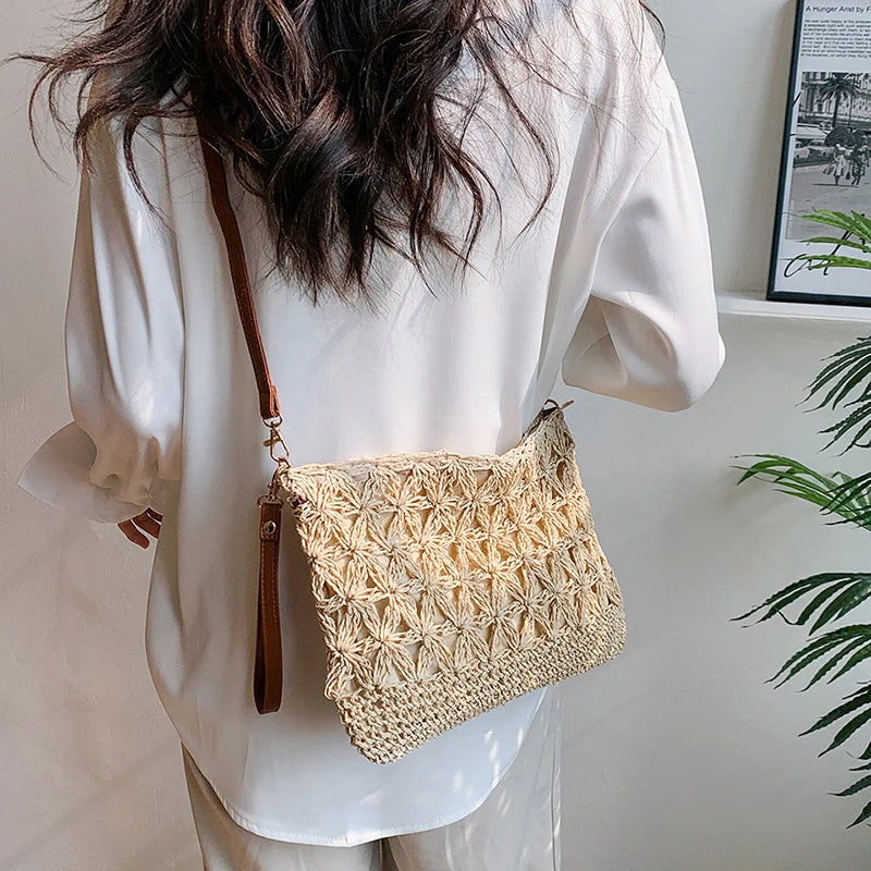 Summer Beach Women Straw Rattan Weave Shoulder Crossbody Bag Hollow Design Female Retro Daily Messenger Handbag