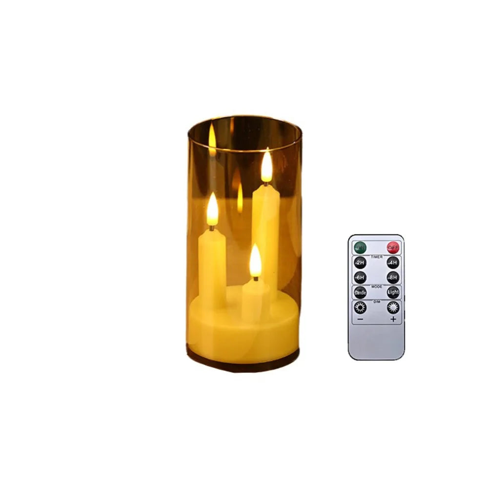 3 in 1 Design Flameless Taper Candles Transparent Lampshade Warm Light Flickering LED Candles Romantic Decorative