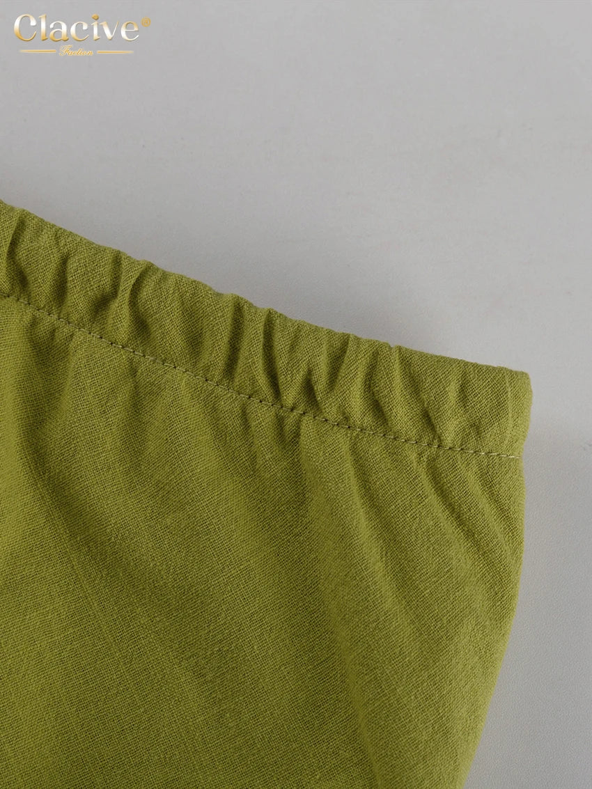 Clacive Sexy Slim Green Cotton 2 Piece Sets Women Outfit Summer Sleeveless Tank Top With Mid Waist Long Skirts Set Female
