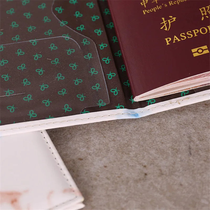 Fashion Women Men Passport Cover Pu Leather Marble Style Travel ID Credit Card Passport Holder Packet Wallet Purse Bags Pouch