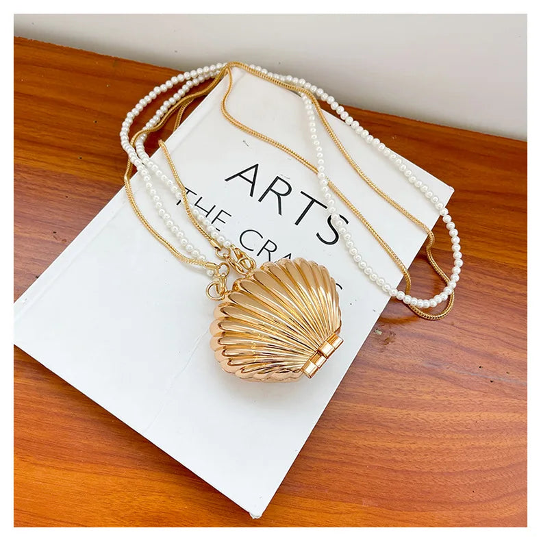 2026 New Summer Lipstick Bags for Women Fashion Pearl Mini Purse Crossbody Bag High Quality Gold Shell Bag Designer Shoulder Bag