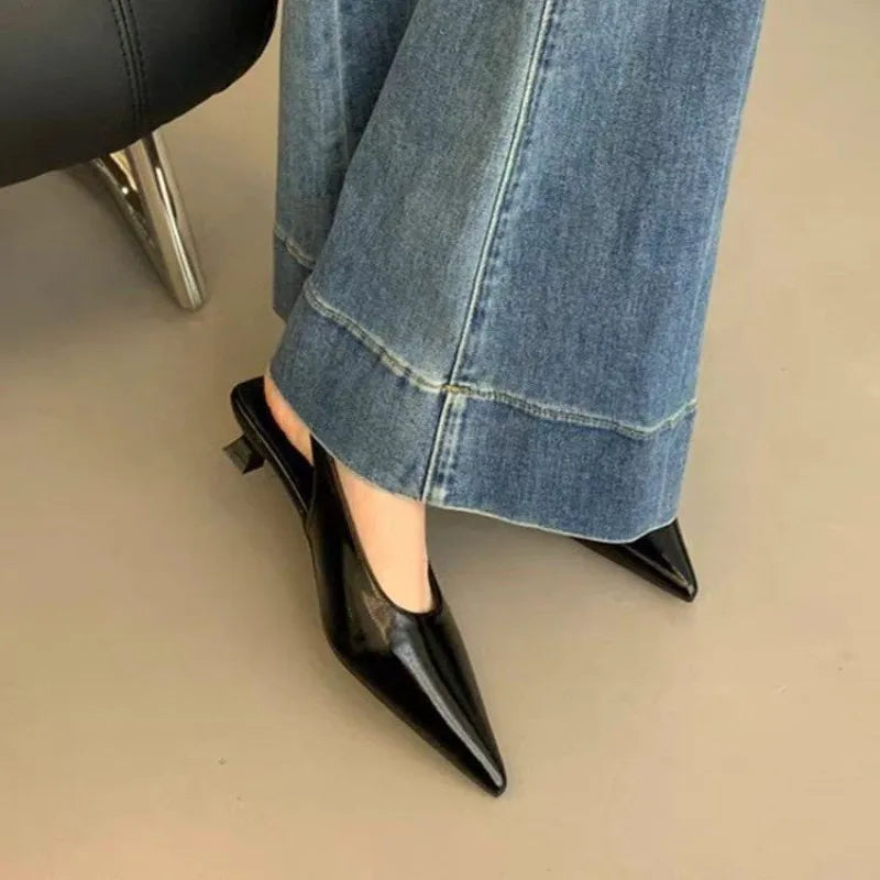 Summer Pointed Toe Women Sandals Fashion Singbacks Mules ShoesLadies Elegant Low Heel Stripper Party Sandalias Tacones Bajos