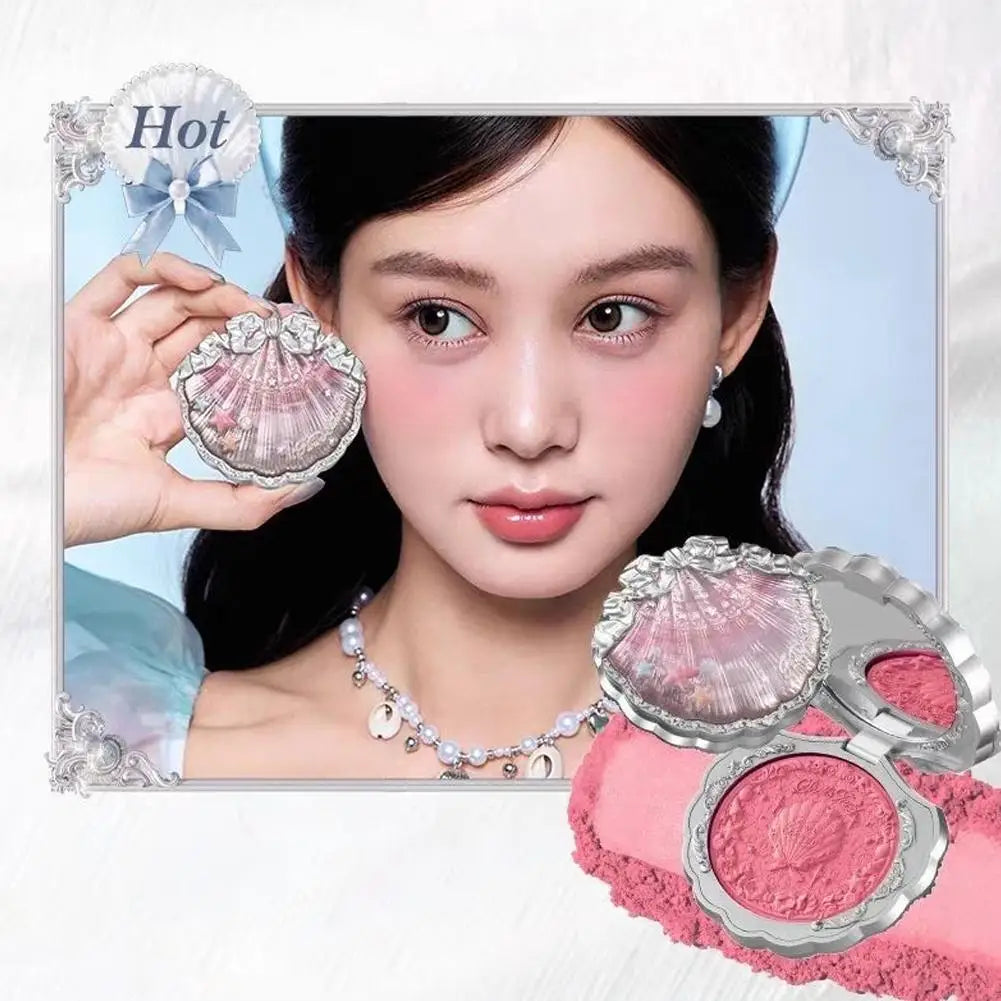 Shell Pearl Blush For Flower Knows Relief Matte Silk Satin Embossed Blush Makeup Long Lasting Brighten Blusher Pallet For Gift