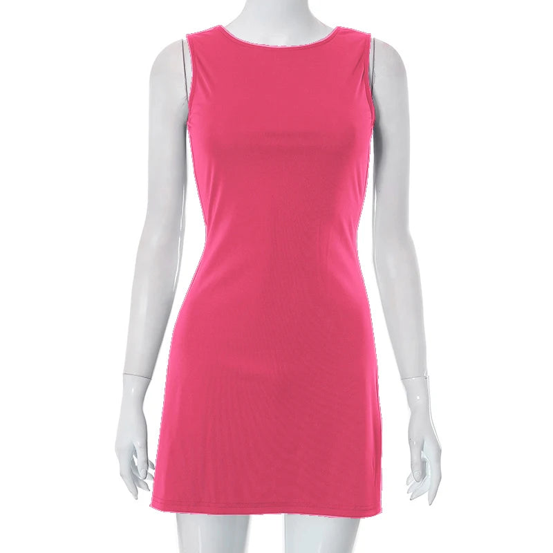 Woman Dress Sleeveless Knit Slim A-Line Female O-Neck Seveless Mini Dresses Sheath 2024 Summer Clothing Streetwear Y2K Qtraf2411