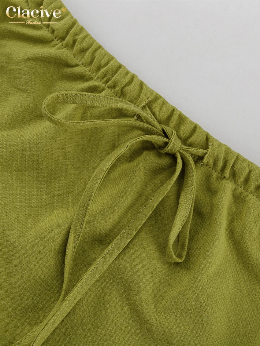 Clacive Sexy Slim Green Cotton 2 Piece Sets Women Outfit Summer Sleeveless Tank Top With Mid Waist Long Skirts Set Female