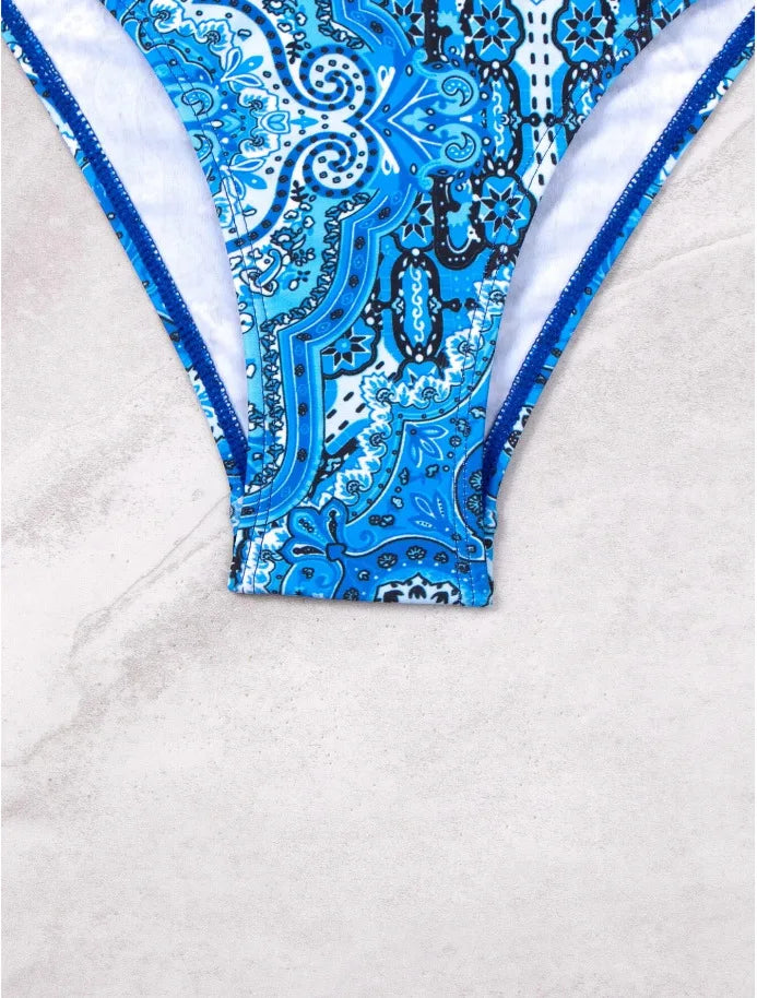 Push Up Halter Bikini Printed Swimsuit Women Sexy Strappy Swimwear Female Bathers Bathing Swimming Swim Suit Beachwear