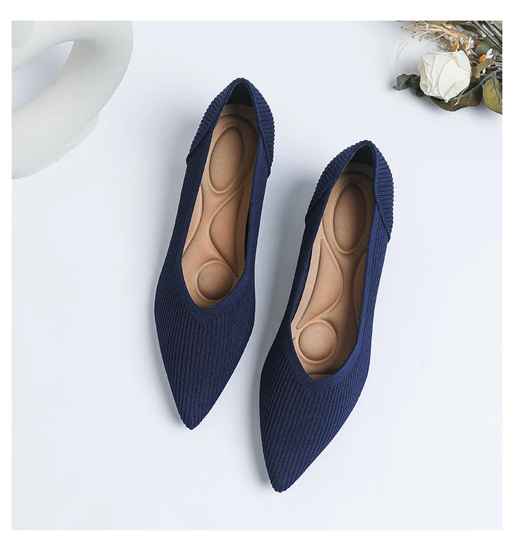 New Women's High Heels Large 42/43 Fashion Pointed Anti slip Rubber Bottom Knitted Breathable Shoes