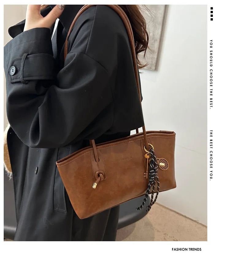 PU Leather Shoulder Bag for Women Y2K Trend 2025 Fashion Girls Handbags Large Capacity Female Crossbody Bag Retro Tote Bag