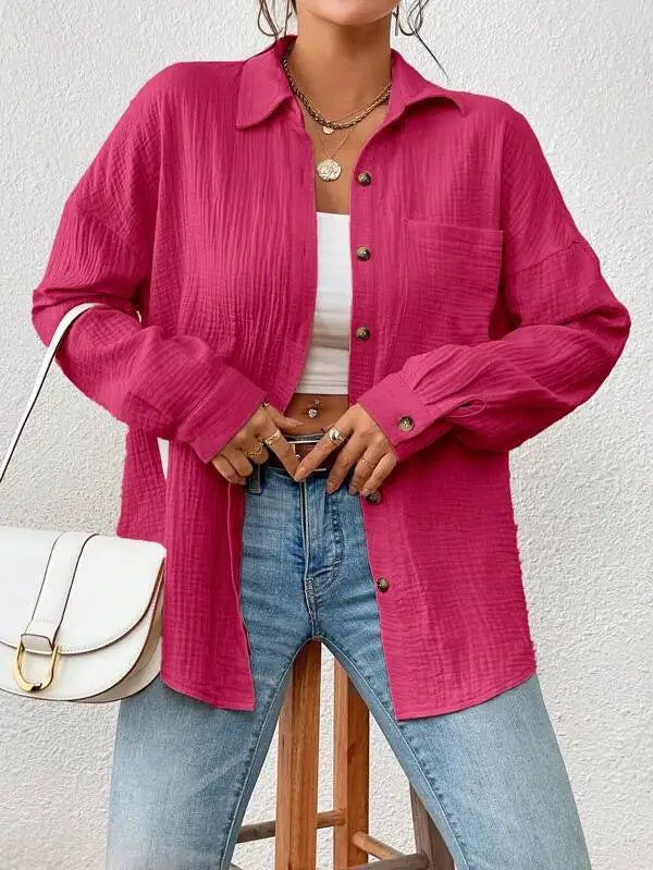 100% Cotton Gauze Muslin Women Shirts Casual Turn Down Collar Long Sleeve Top Office Lady Elegant Blouses for Women Blusas