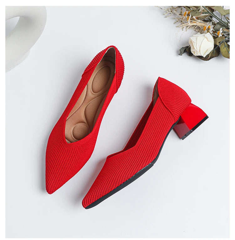New Women's High Heels Large 42/43 Fashion Pointed Anti slip Rubber Bottom Knitted Breathable Shoes