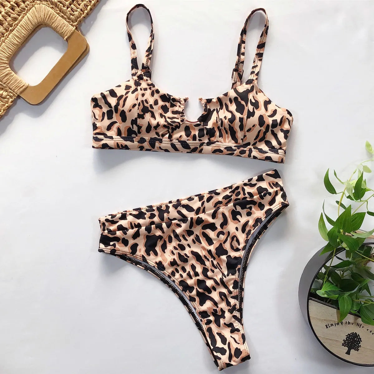 5 Colors Sexy Bikini Women High Waist Swimsuit Swimwear Female Leopard Bikinis Set Bathing Suit Push Up Biquinis Feminino