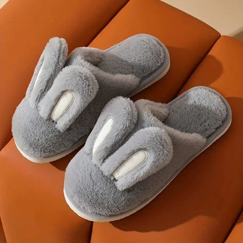 Women Cotton Slippers 2025 Winter Plush Cute Rabbit Comfortable Anti Slip Home Indoor Floor Warm Cartoon Slippers Mujer